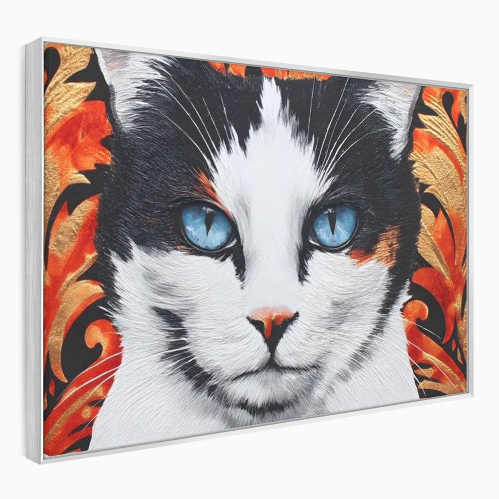 Tablou canvas cu tablou canvas cu ochi de pisica, in rama de aluminiu argintiu
